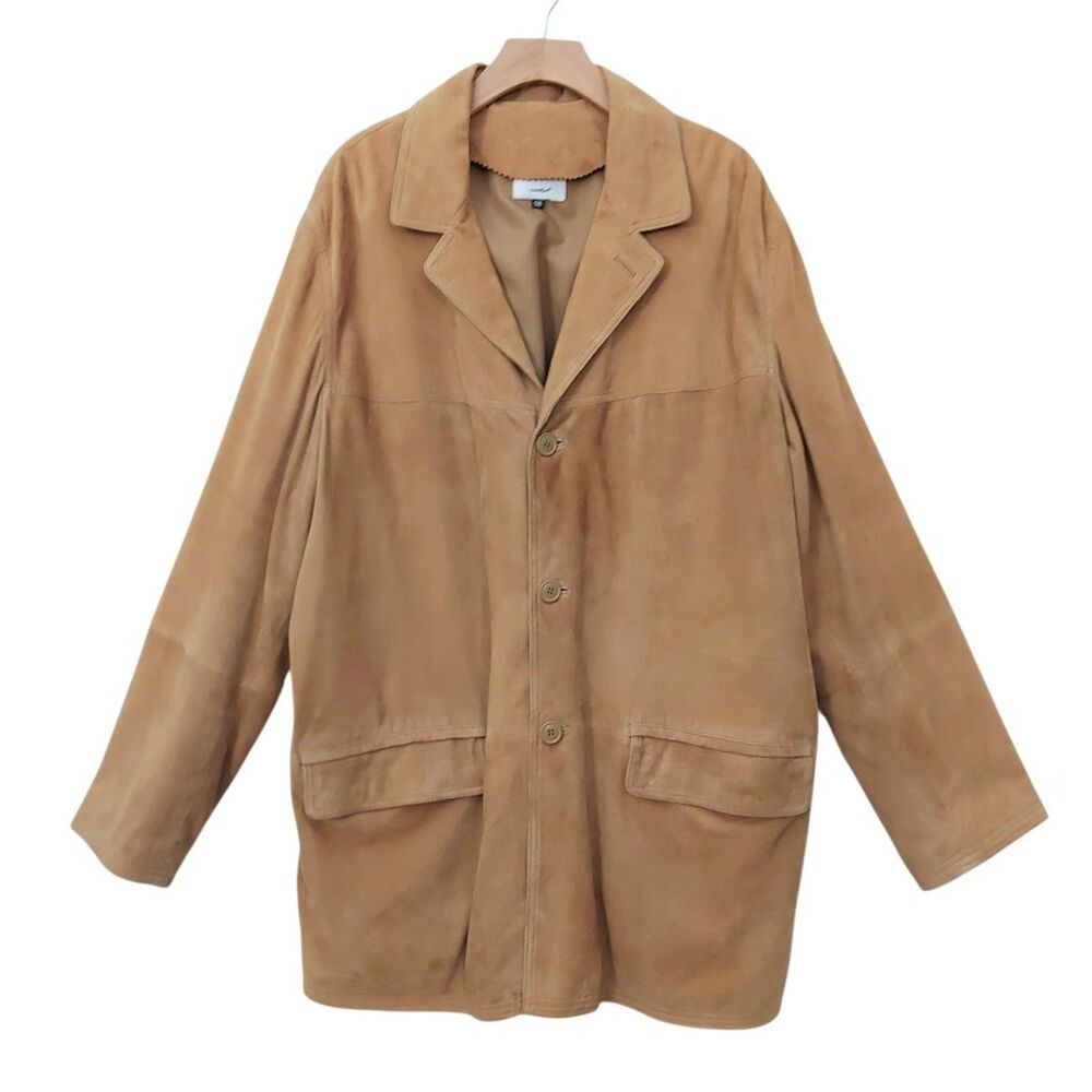 Vintage Conbipel Womens 58 US 3XL Brown Suede Long Jacket Button Front Italy